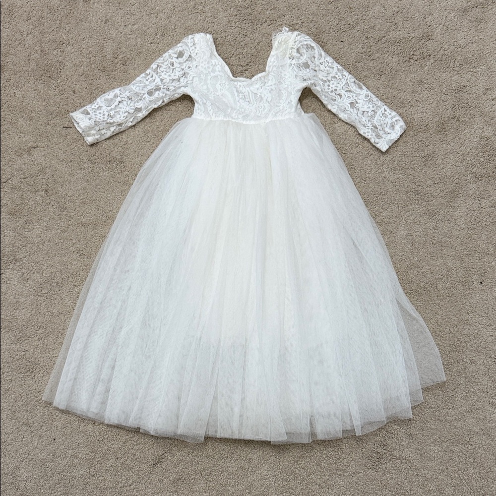 Elegant Toddler White Lace and Tulle Dress